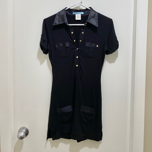 Marciano Silk Button Down Mini Dress Black Gold S